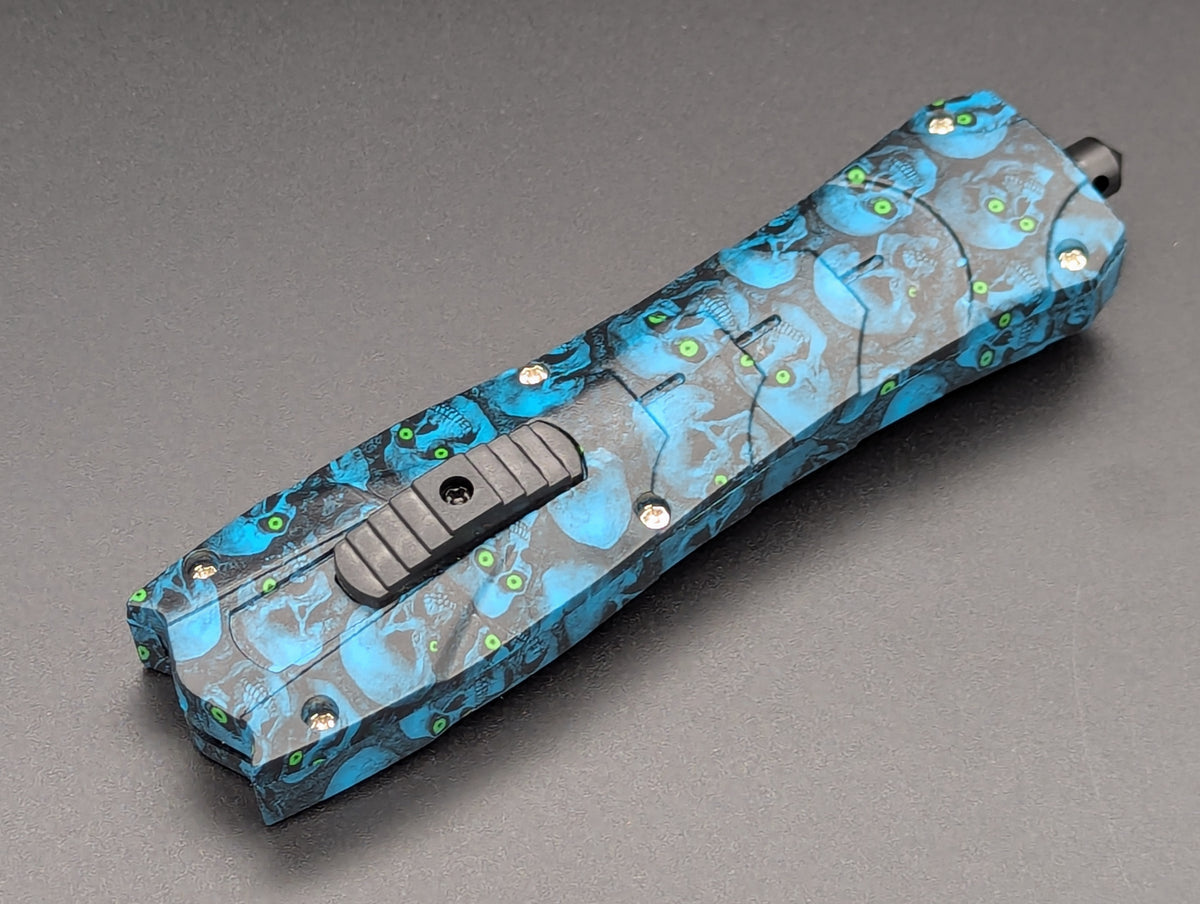 9" BLUE ZOMBIE SKULL VIPER D/A OTF KNIFE