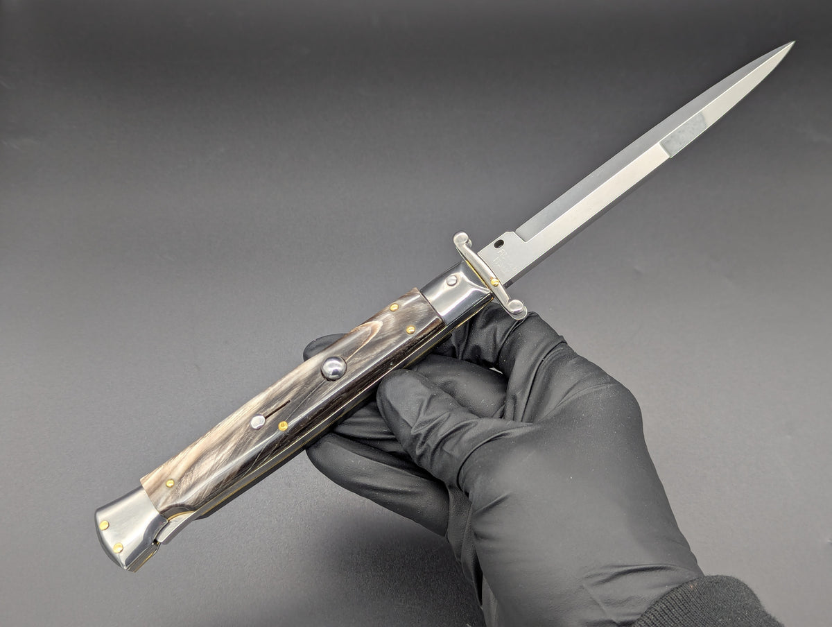 11" FRANK B DARK HORN ITALIAN SWINGUARD SWITCHBLADE KNIFE