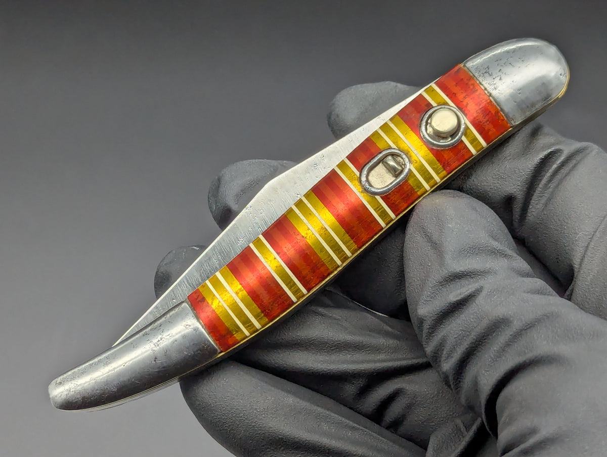 ANTIQUE HAMMER BRAND CANDY STRIPE TOOTHPICK SWITCHBLADE KNIFE