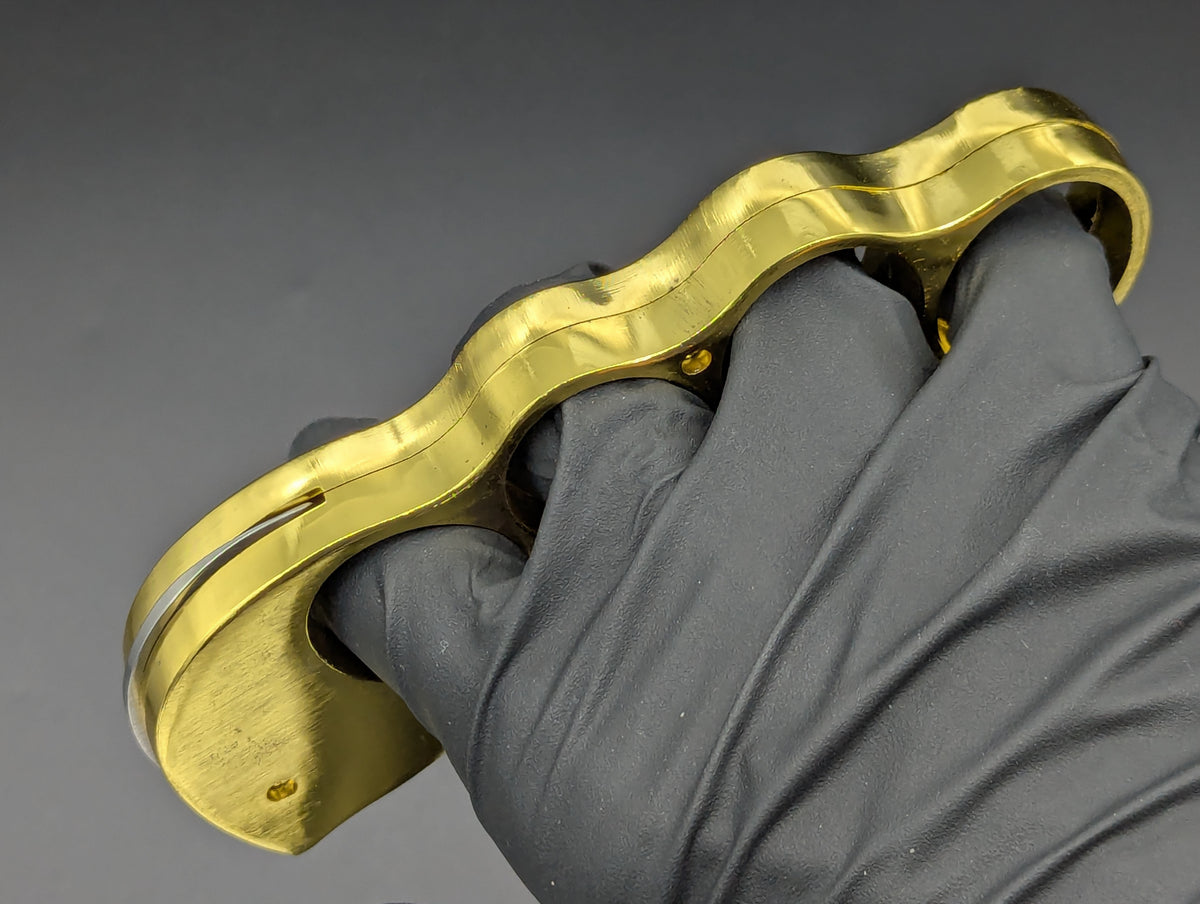 BRASS KNUCKLE DUSTER AUTOMATIC KNIFE GOLD