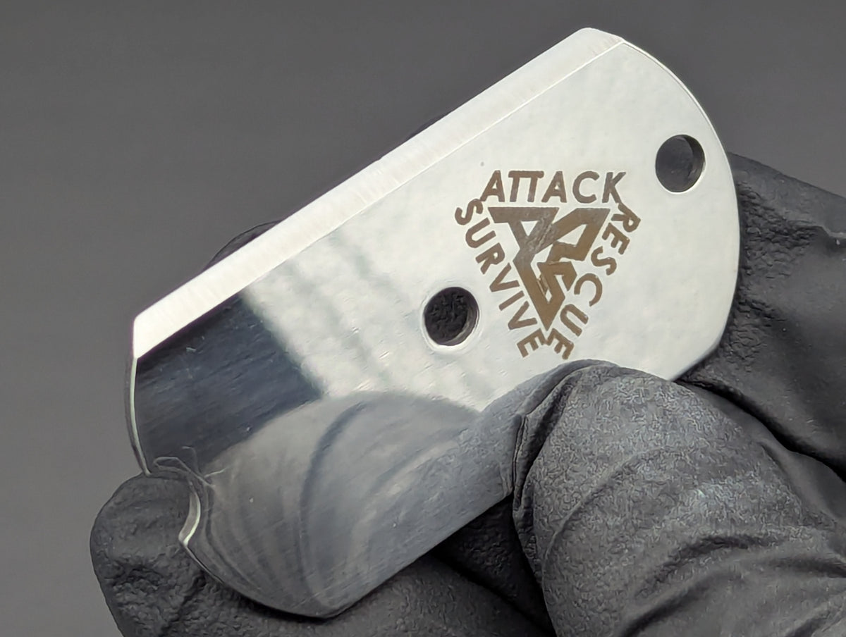 TAN A.R.S. KNIVES 440c RAZORS EDGE DOG TAG