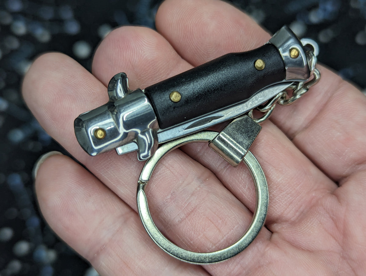 Black Mini Manual Folding Stiletto Keyring