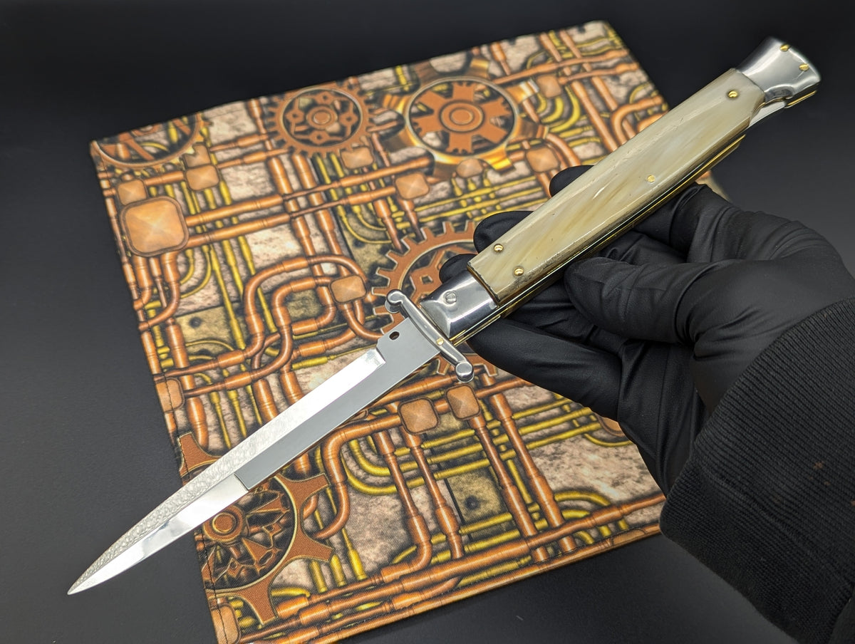 11" FRANK BELTRAME HANDMADE ITALIAN SWINGUARD SWITCHBLADE HONEY HORN 1