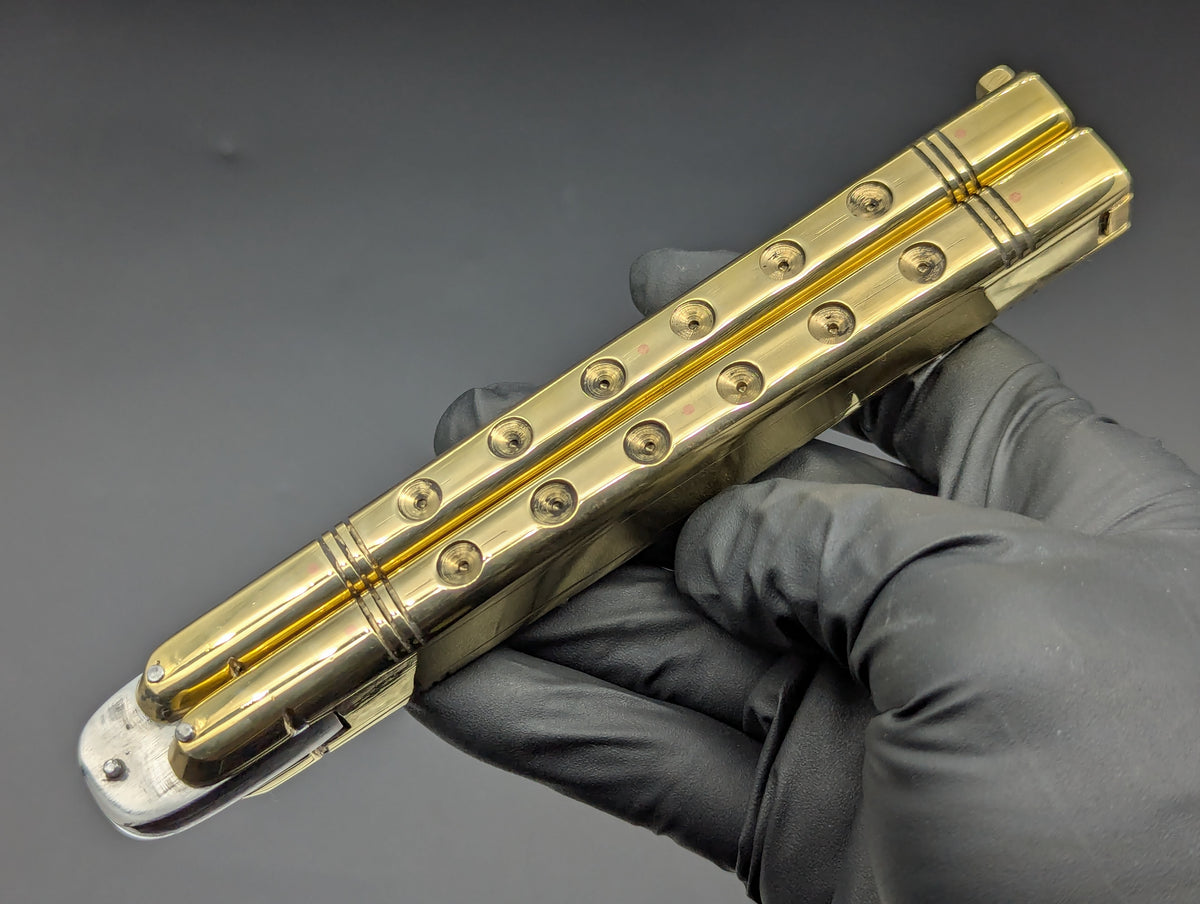 HUGE BRASS SLAB FHM BALISONG 384 GRAM RAZOR BLADE