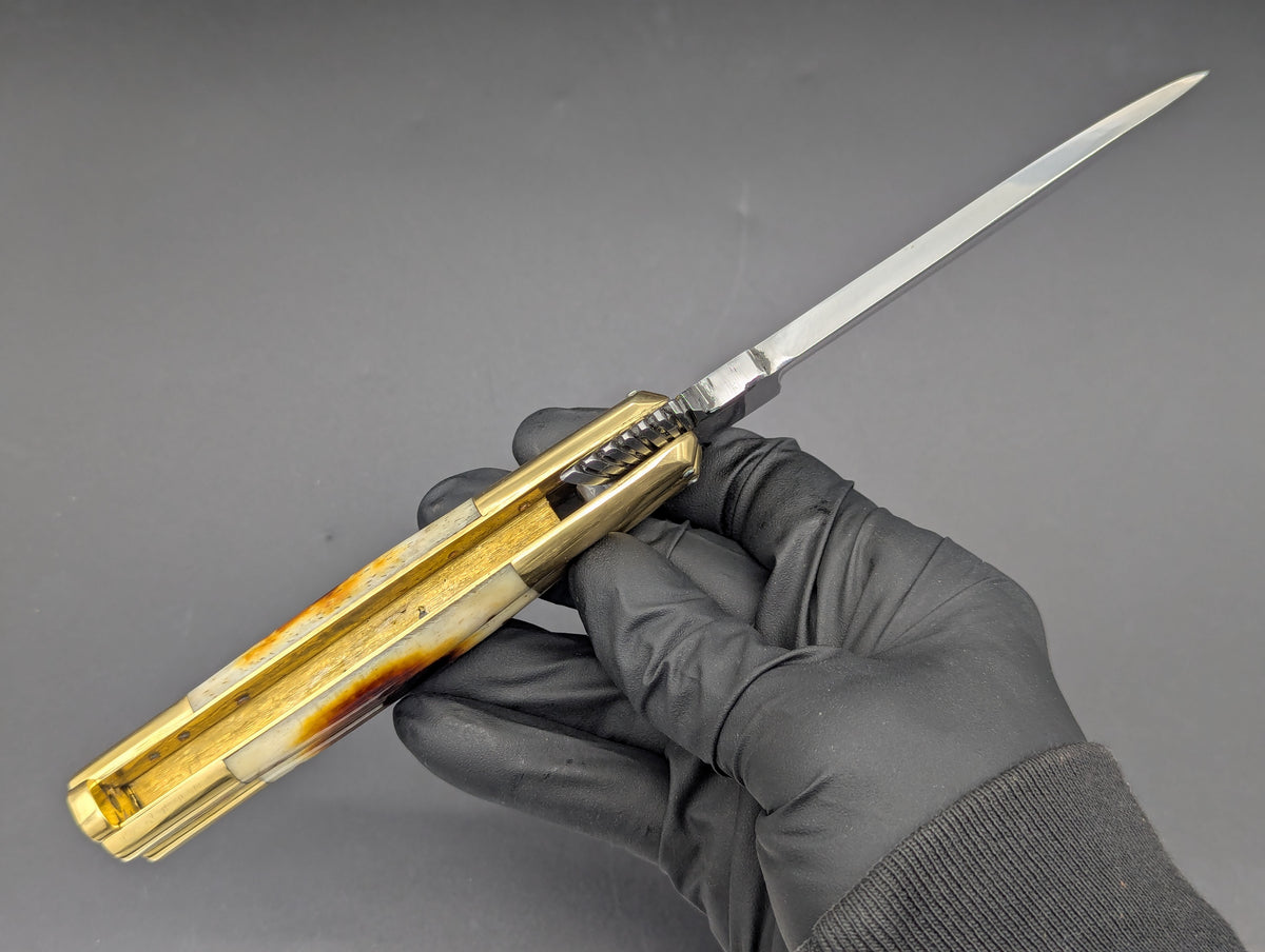 8.7" BURNT BONE EAGLE TANG STRAIGHT BLADE FHM BALISONG 1