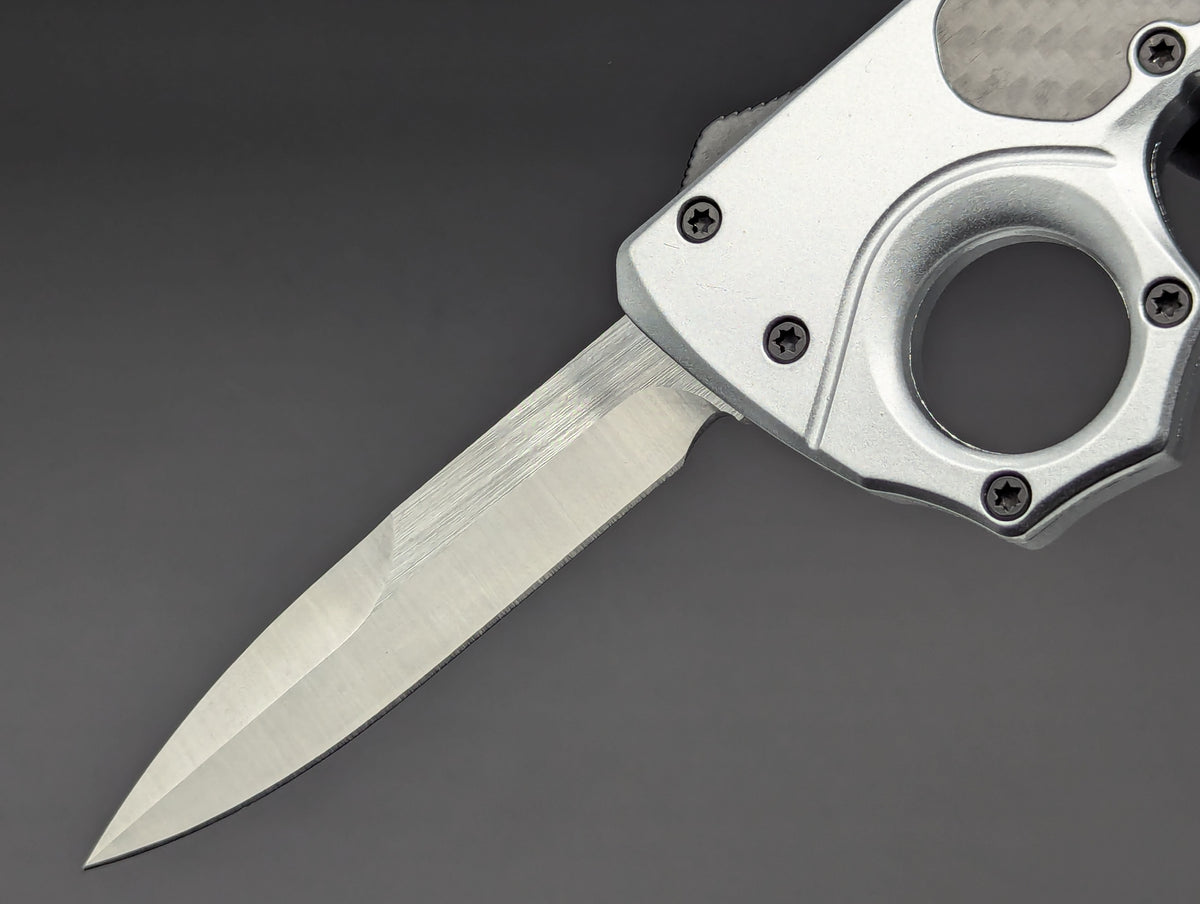 SILVER SFK GLASS BREAKER D/A OTF KNIFE BAYONET