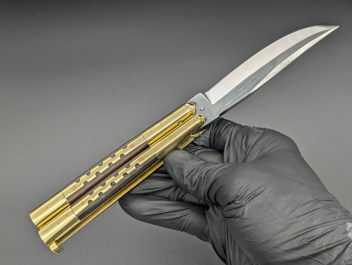 9" SOLID BRASS FHM KALAPKUP HEAVYWEIGHT BALISONG BROWN