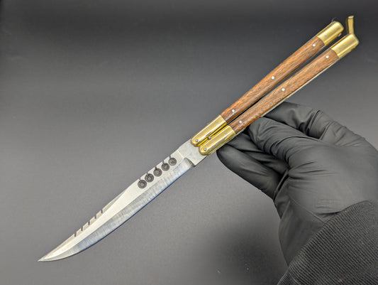 11" FHM Philippines Handmade Slim Narra Wood Balisong Rambo Clip Point