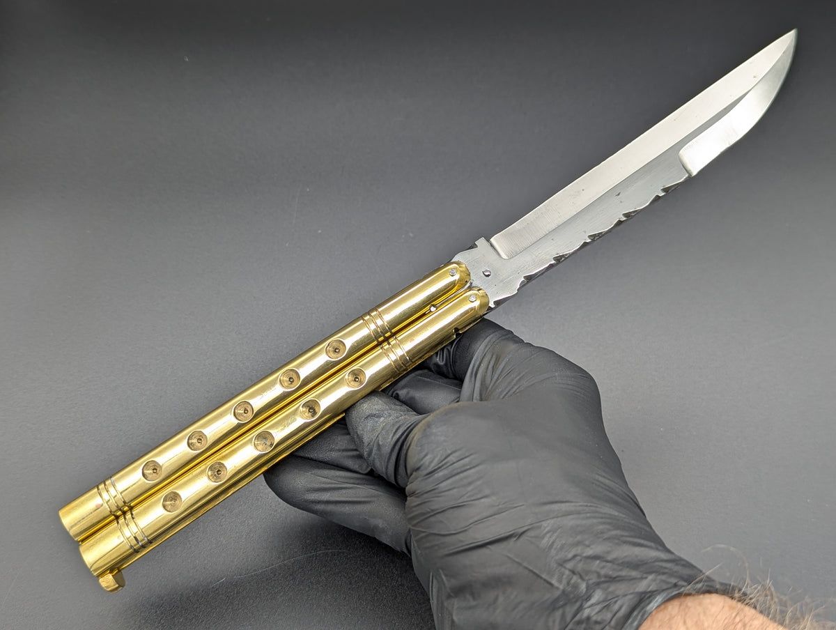 11" 380 GRAM HEAVYWEIGHT FHM BALISONG BRASS/ WHARNCLIFF