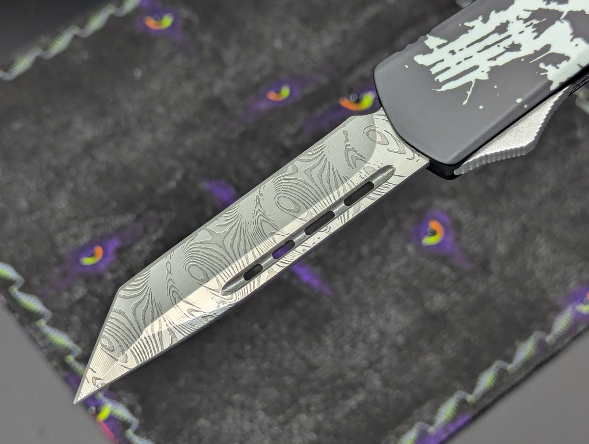 9.25" SKULL CLASSIC D/A OTF KNIFE FAUX DAMASCUS TANTO