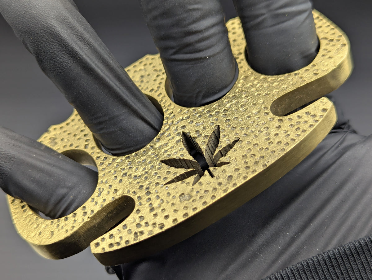 SOLID BRASS HAMMERED CANNABIS KNUCKLE DUSTER