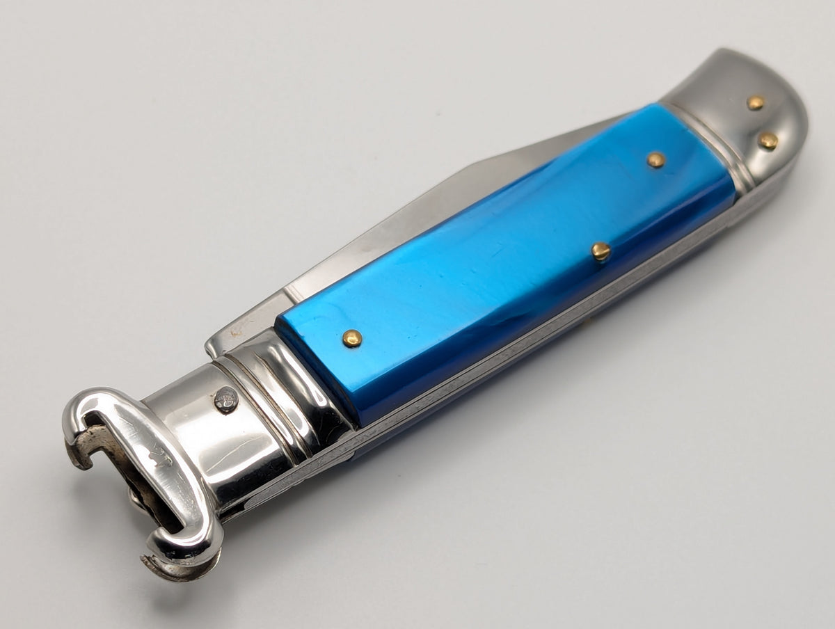 Vintage Italian Shell Puller Leverlock Switchblade Knife Blue Pearl