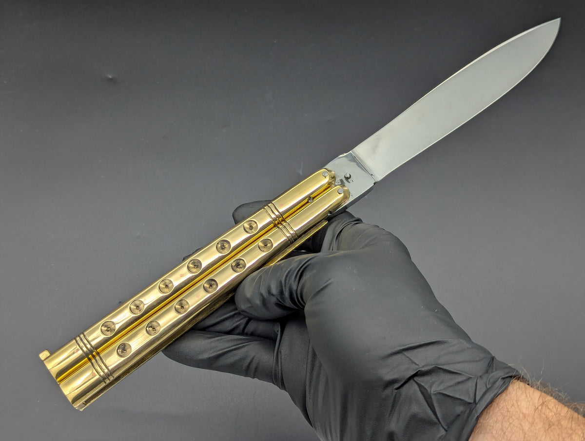 HUGE BRASS SLAB FHM BALISONG 384 GRAM RAZOR BLADE