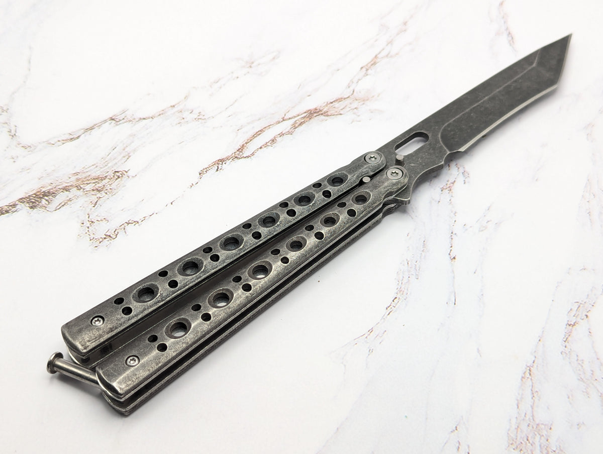 9" Stonewashed Tanto Balisong Butterfly Knife