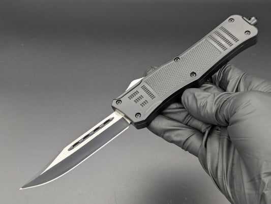 9" 2-Tone Black Drop Point CQC OTF Automatic Knife