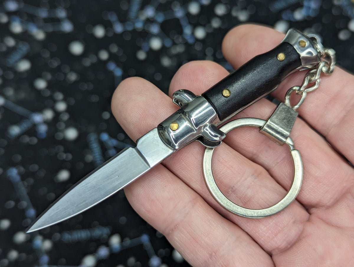 Black Mini Manual Folding Stiletto Keyring