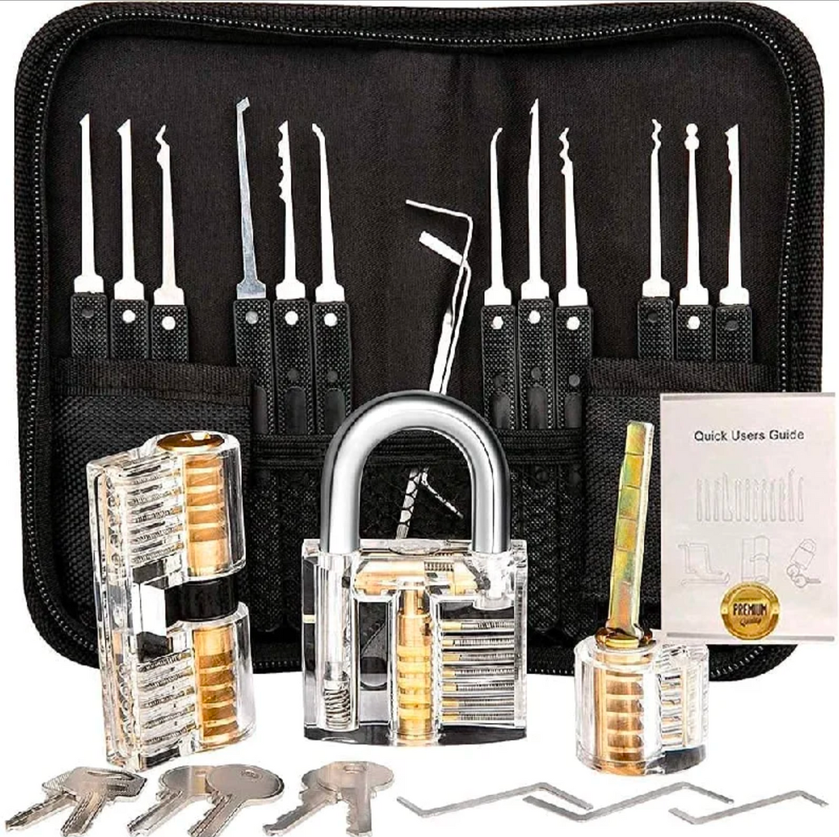 28 PC LOCK PICK TRAINING SET w/ 3 CLEAR LOCKS