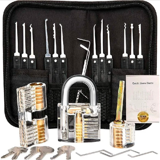 28 PC LOCK PICK TRAINING SET w/ 3 CLEAR LOCKS