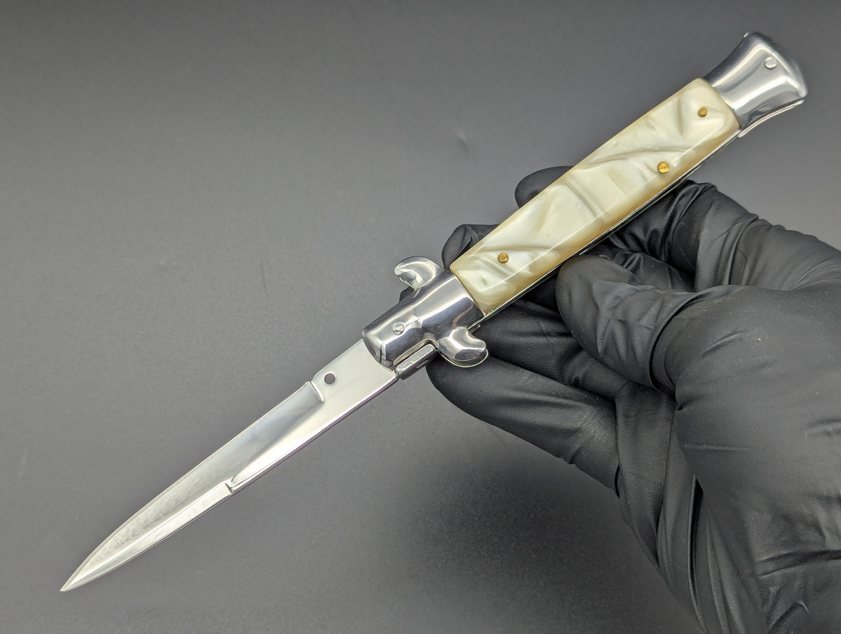 9" WHITE PEARL BAYO BLADE ITALIAN STYLE STILETTO