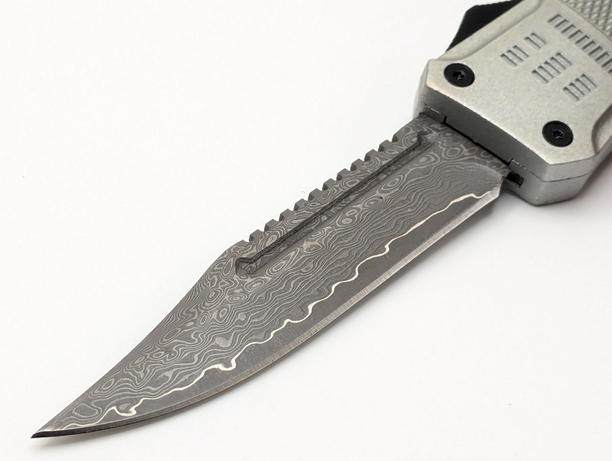 9.5" Rambo Damascus CQC D/A OTF Knife