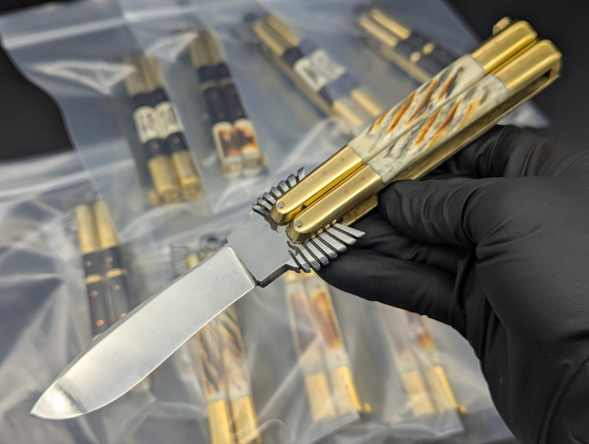 8.7" FHM EAGLE TANG BALISONG BRASS TWISTED BONE