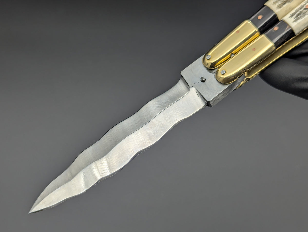23cm TRIPLE HORN KRIS BLADE PHILIPPINES HANDMADE BALISONG BRASS