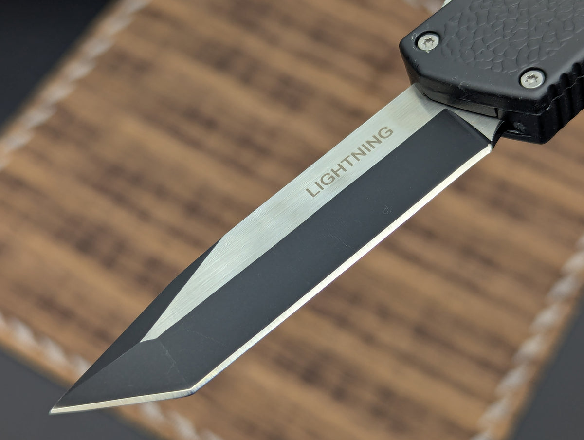 BLACK 2-TONE LIGHTNING 2.0 D/A OTF KNIFE TANTO PLAIN