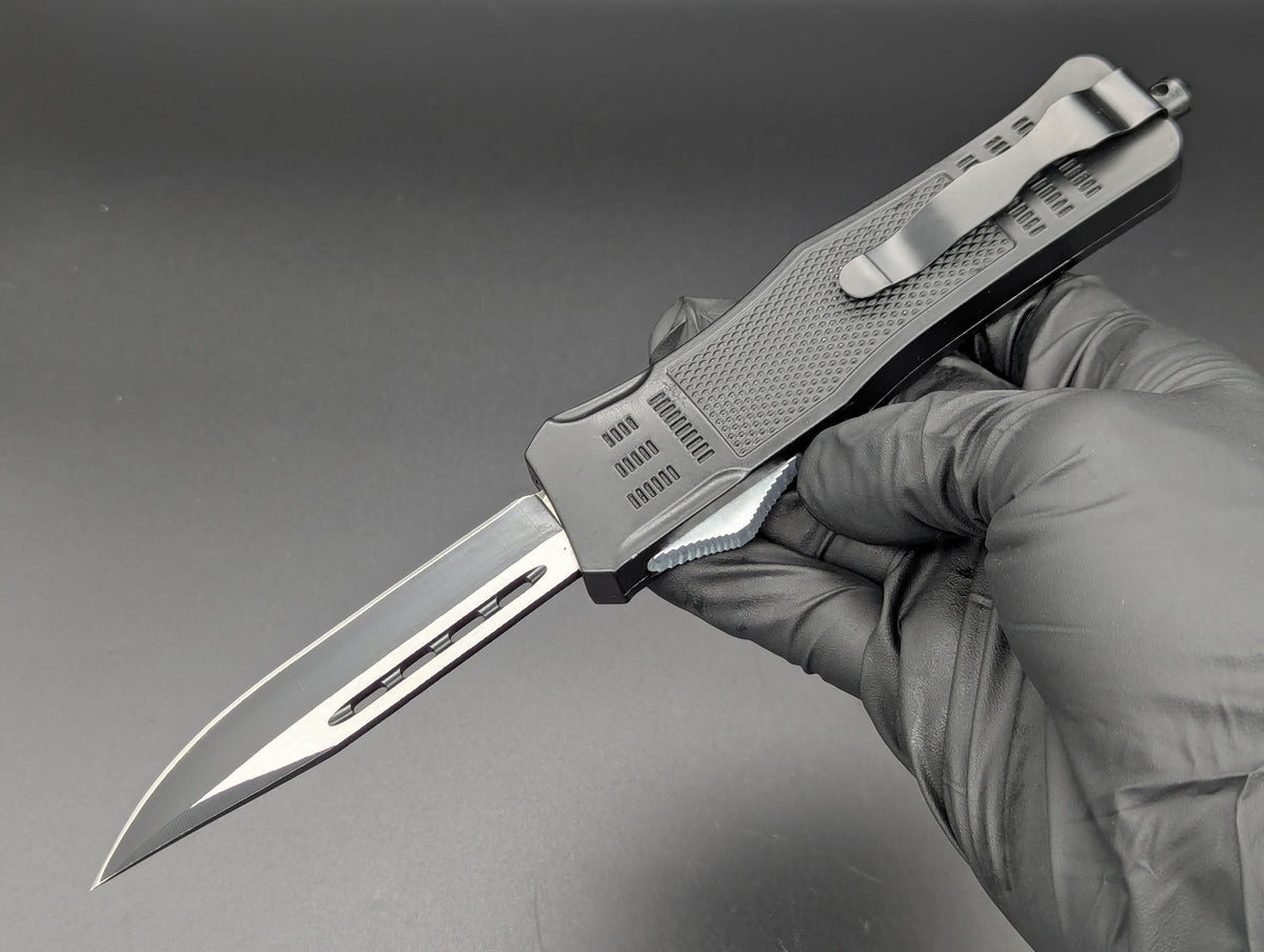 9" 2-Tone Black Drop Point CQC OTF Automatic Knife