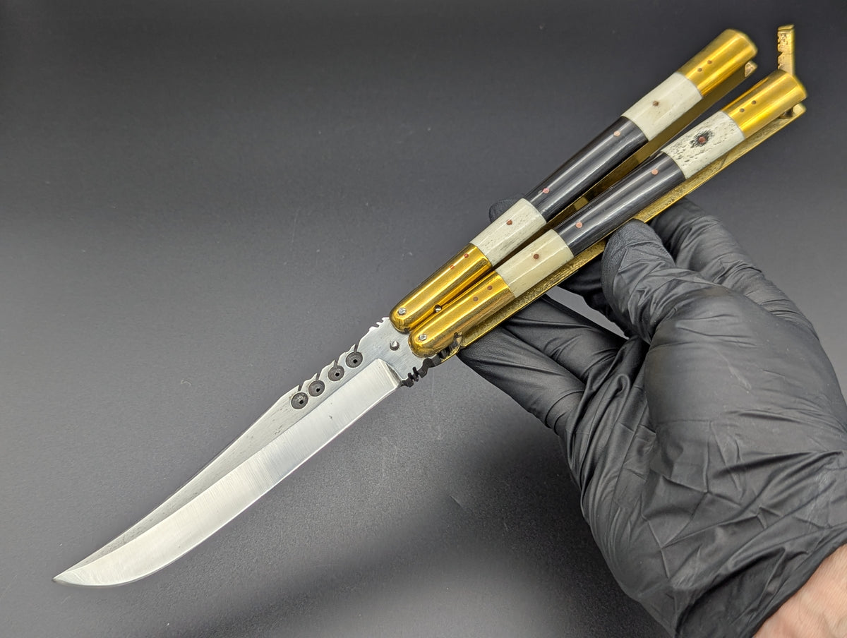 29 CM FHM WHITE BONE/ BLACK HORN BALISONG RAMBO #2