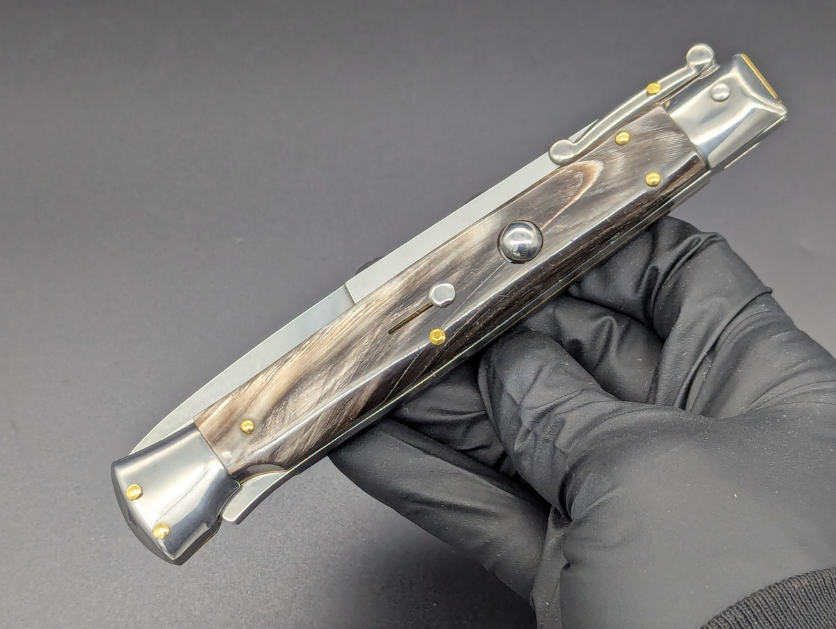 11" FRANK B DARK HORN ITALIAN SWINGUARD SWITCHBLADE KNIFE