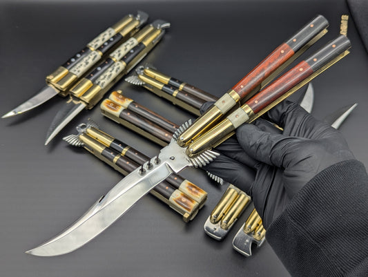 11" CARVED EAGLE BOLSTER PHILIPPINES BALISONG RD/BK/WT