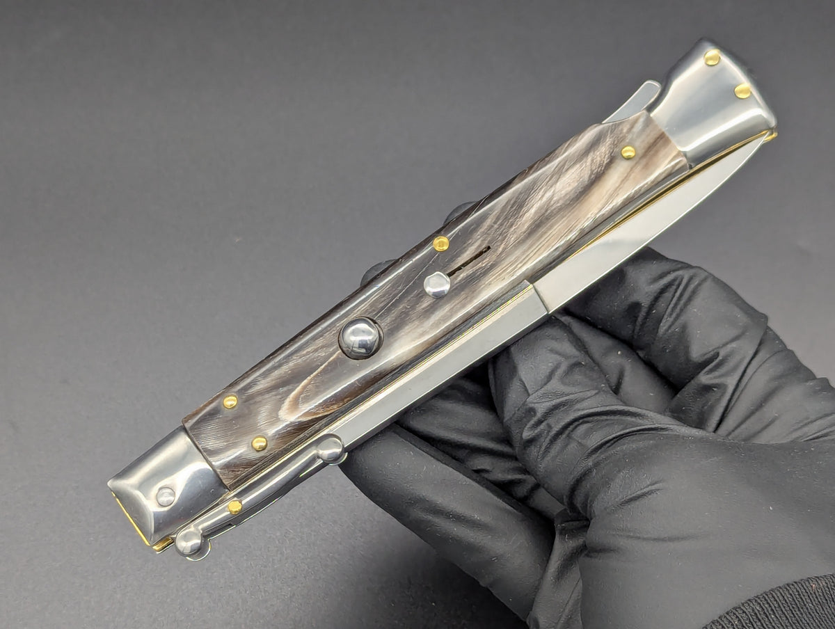 11" FRANK B DARK HORN ITALIAN SWINGUARD SWITCHBLADE KNIFE
