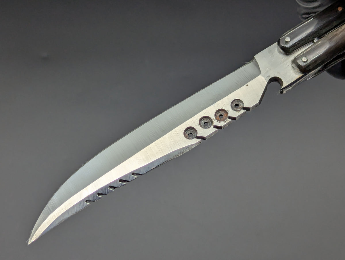 FHM BALISONG AGED BONE & CARABOA HORN 11" OL CLIP POINT BLADE