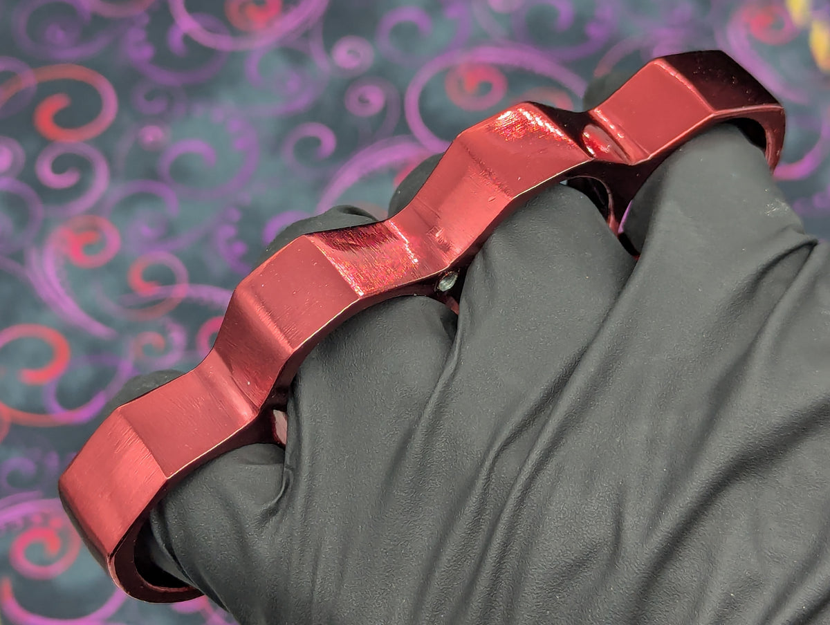 Metallic Red Steel Square Top Knuckle Dusters