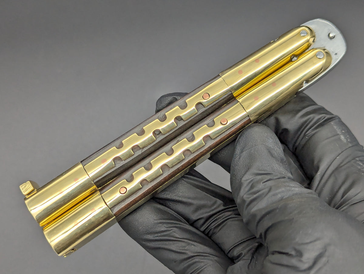 9" SOLID BRASS FHM KALAPKUP HEAVYWEIGHT BALISONG BROWN