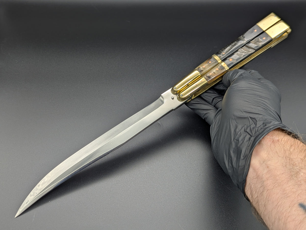 14.25" DOUBLE HORN BUSESE XL BLADE FHM BALISONG KNIFE