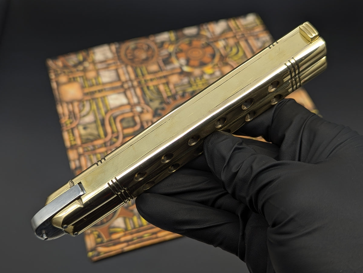 11" OL 382G Solid Huge Brass Slab Handle FHM Balisong
