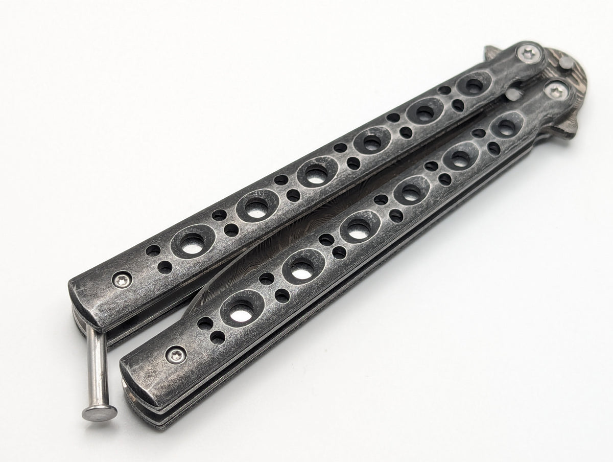 9" Bug Out Drop Point Damascus Balisong Butterfly Knife