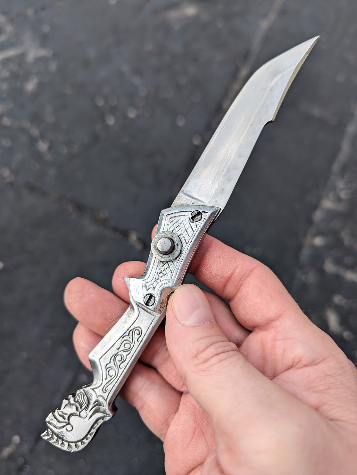 Engraved "Roman" Stainless Russian Prison Made Automatic Knife