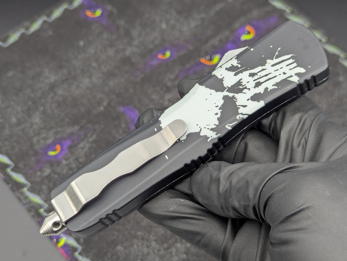 9.25" SKULL CLASSIC D/A OTF KNIFE FAUX DAMASCUS TANTO