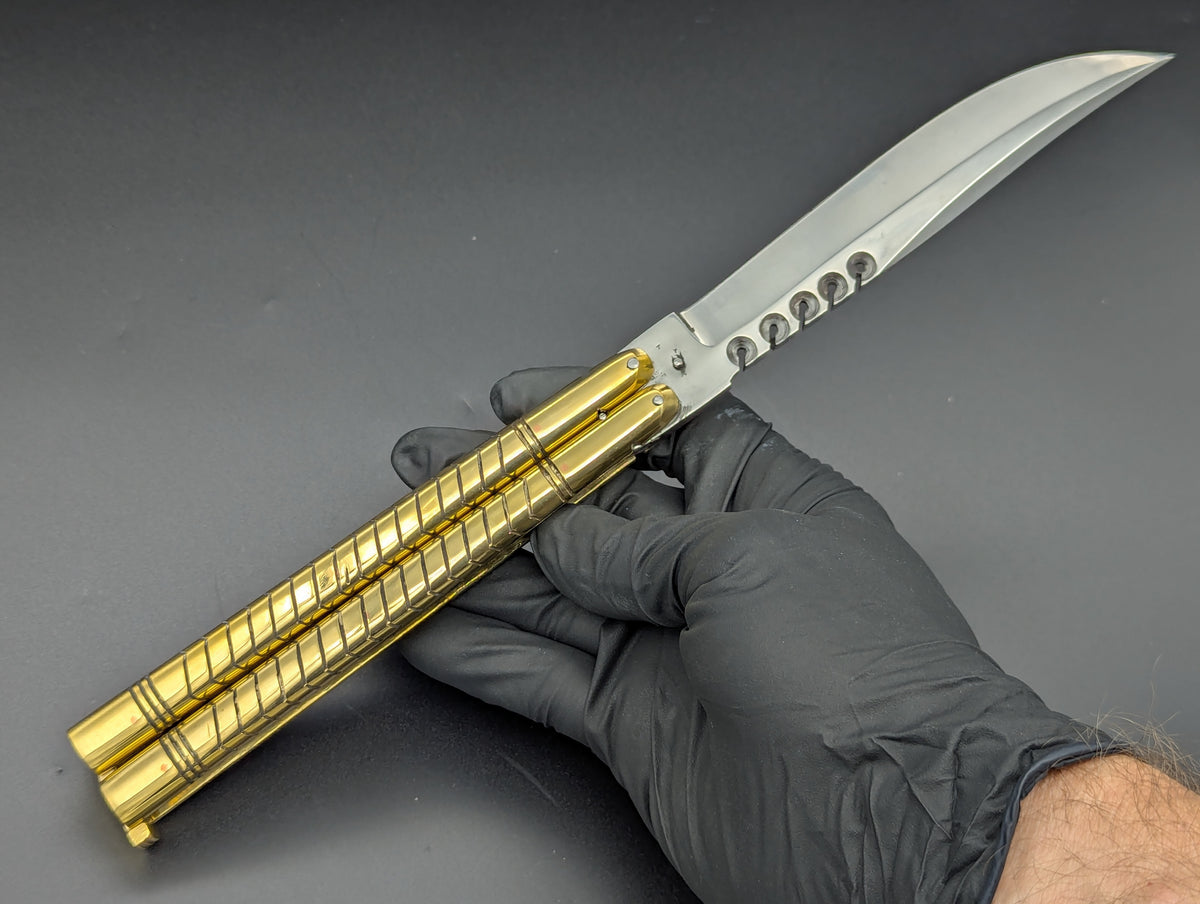 402G FHM SOLID BRASS BALISONG RAMBO CLIP POINT