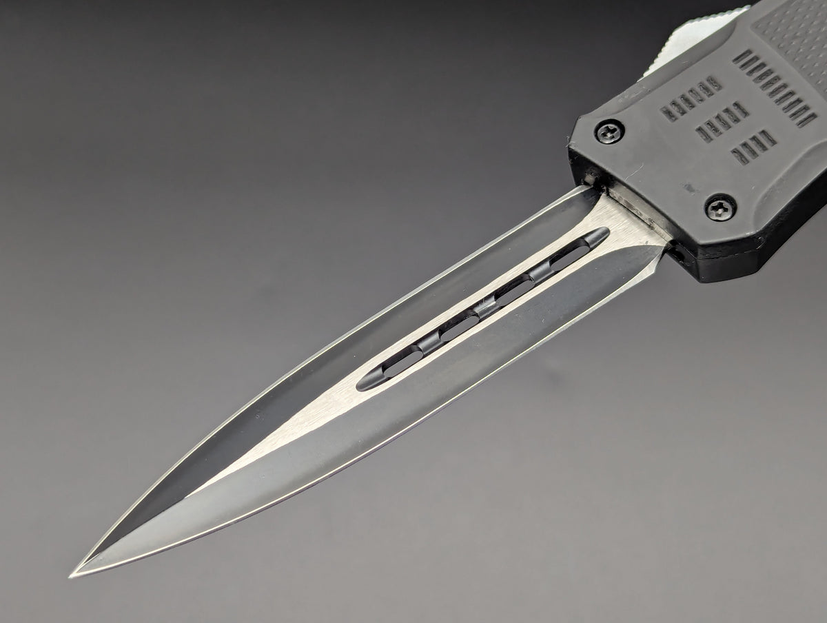 9" 2-Tone Black Dual Edge CQC OTF Automatic Knife