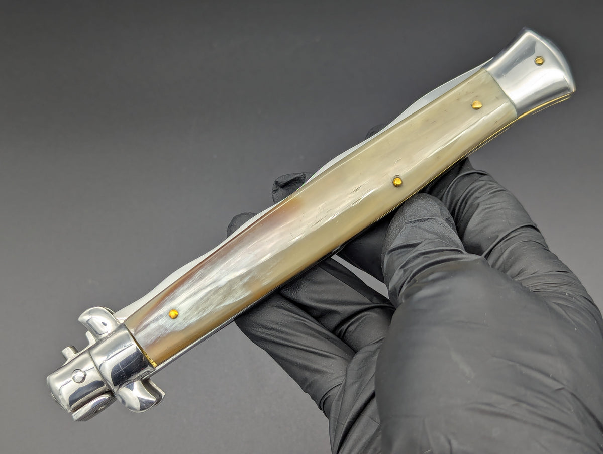 13" KRIS BLONDE HORN SWITCHBLADE ITALIAN STILETTO