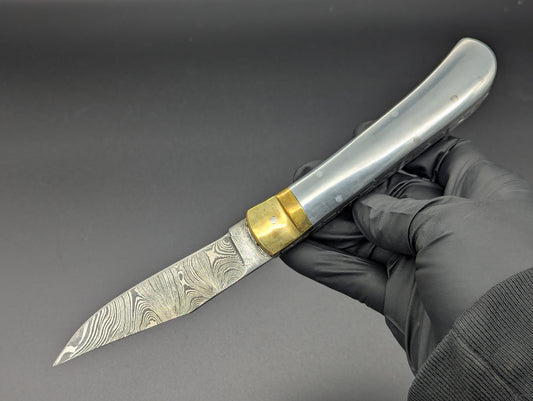 9" DAMASCUS & ALUMINUM AUTOMATIC LEVERLOCK SWITCHBLADE KNIFE