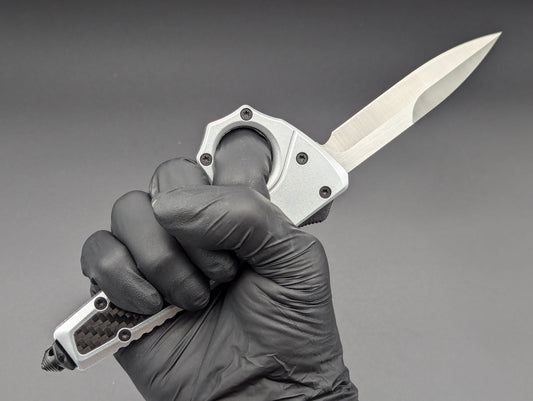 SILVER SFK GLASS BREAKER D/A OTF KNIFE BAYONET