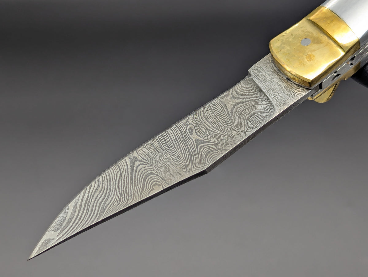 9" DAMASCUS & ALUMINUM AUTOMATIC LEVERLOCK SWITCHBLADE KNIFE