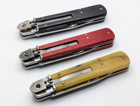 7.5" RED WOOD CLASSIC AUTOMATIC LEVERLOCK KNIFE