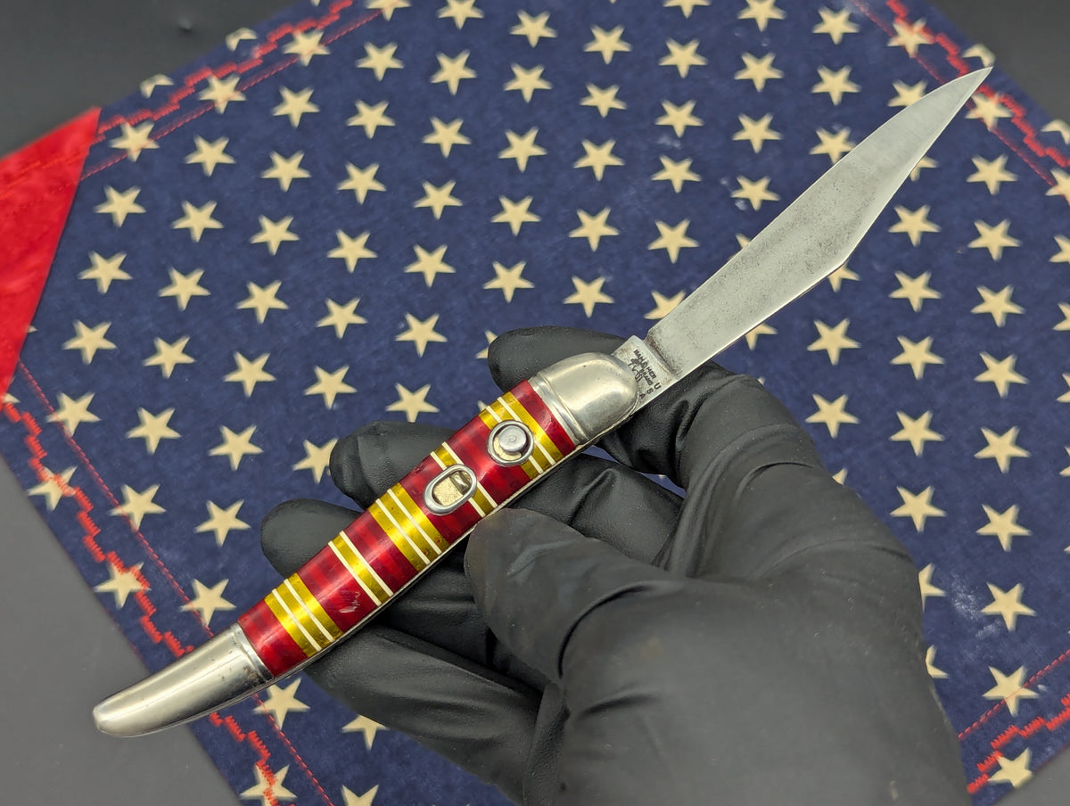 ANTIQUE HAMMER BRAND CANDY STRIPE TOOTHPICK SWITCHBLADE KNIFE