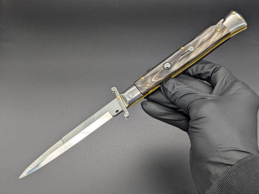 11" FRANK B DARK HORN ITALIAN SWINGUARD SWITCHBLADE KNIFE