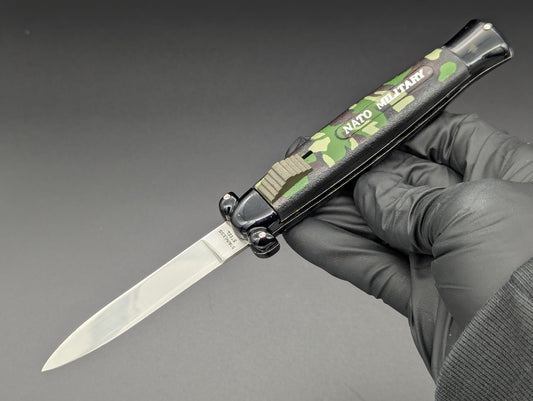 NOS Camo NATO MILITARY Automatic OTF Knife w/ Box